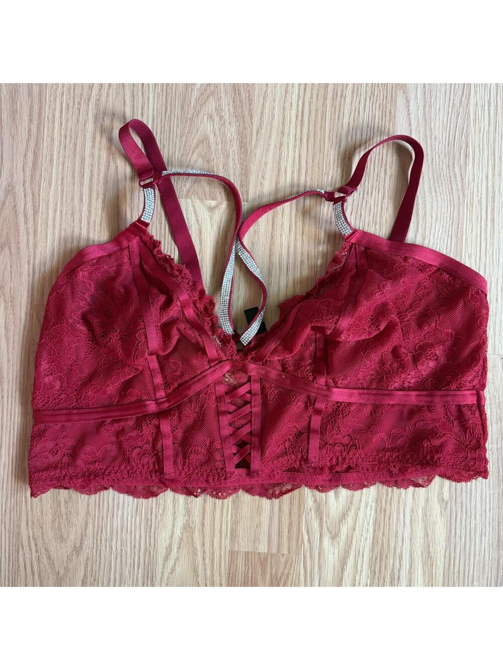 Torrid Red Lace and Rhinestone Bralette Size 2